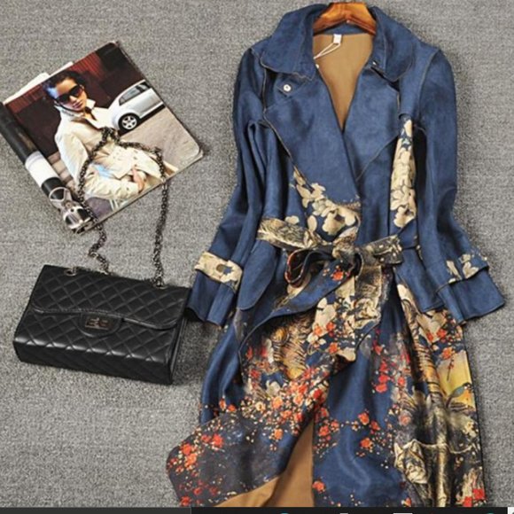 CARAH - LONG SLEEVE VINTAGE FLORAL TRENCH COAT